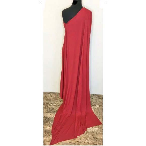 NAEEM KHAN One Shoulder Jersey Draped Train Gown - Picture 7 of 11